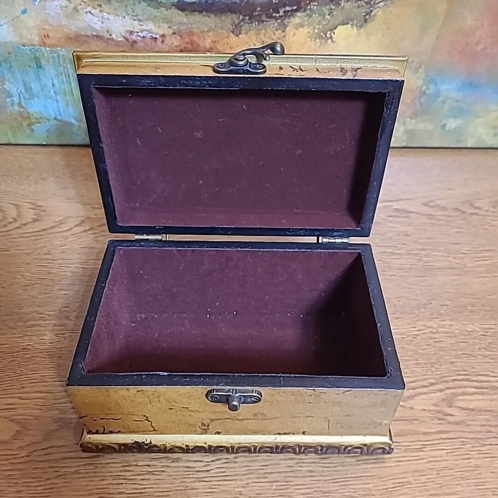 Wooden Jewelry Trinket Box Fruit Design Unmarked Velvet Lined 7x4.5